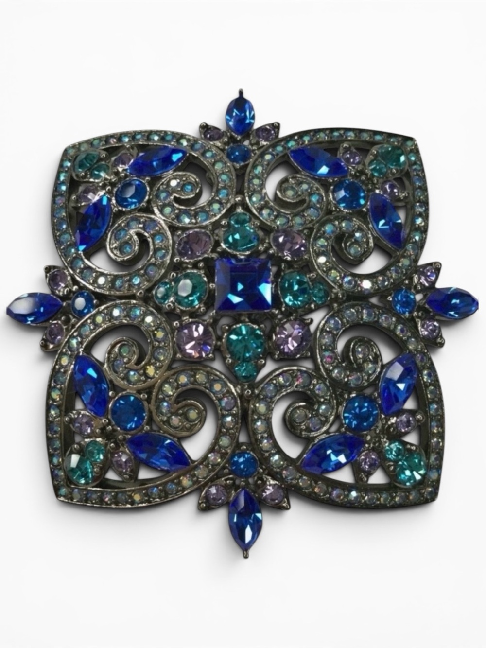 Vintage Joan Rivers Maltese Cross Brooch – Sapphire, Lavender & AB Rhinestones - Picture 7 of 13